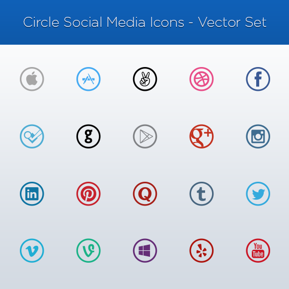 Circle Social Media Icons Vector Set