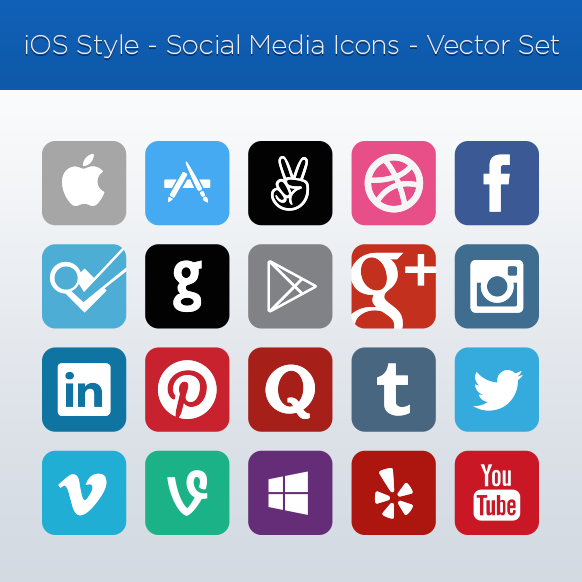 iOS Style Social Media Icons Vector Set
